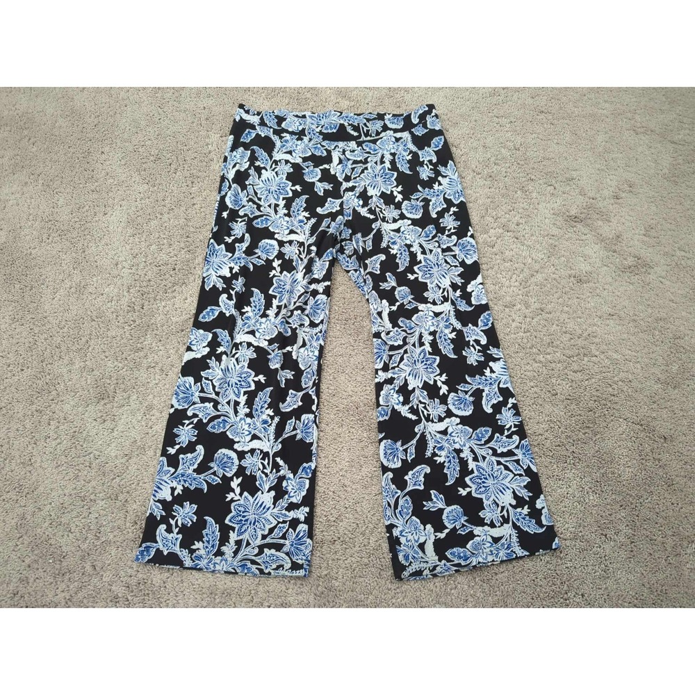 Vince Camuto Pants Womens XL Floral Blue Pull On High Rise Wide Leg Casual